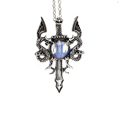 Opalite Dragon Sword Pendant Necklace G-PW0004-67A-1