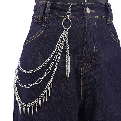 Punk Style Alloy with Aluminium Spiked Cone 3 Layered Chain Belts for Pants FS-WGA3437-02-1