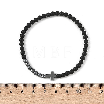 Synthetic Hematite & Natural Black Agate Beaded Stretch Bracelets BJEW-JB14011-1