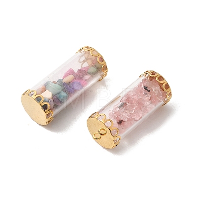 Glass Tube with Natural & Synthetic Mixed Gemstone Chip Beads Inside Pendants FIND-B054-01G-1