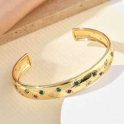 Brass Micro Pave Cubic Zirconia Cuff Bangles for Women BJEW-A172-03G-1