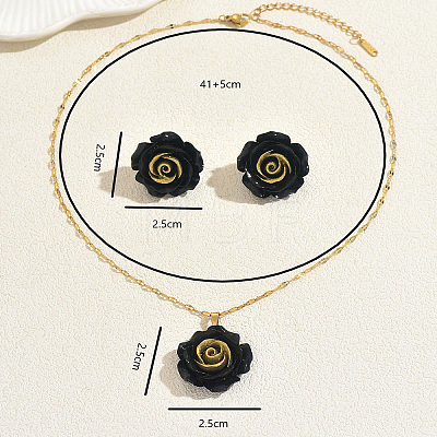 Elegant Resin Rose Pendant Necklace & Stud Earrings Set for Women DC8905-1