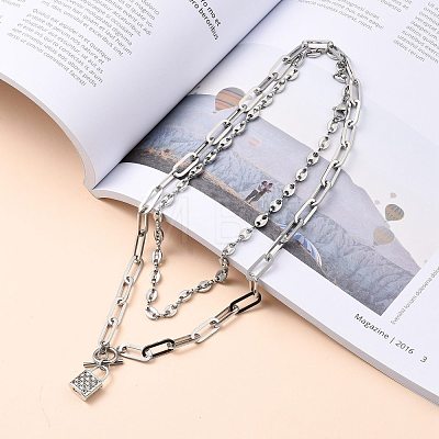 304 Stainless Steel Coffee Bean Chain Necklaces and  Pendant Necklaces Sets NJEW-JN03083-1