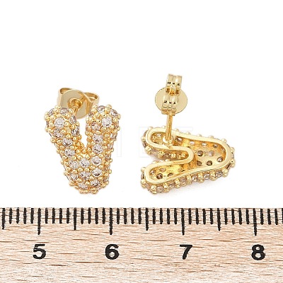 Brass Micro Pave Cubic Zirconia Stud Earrings EJEW-Z091-04G-V-1