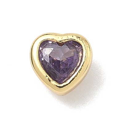 Heart Brass Micro Pave Cubic Zirconia Cabochons KK-P345-13G-D-1