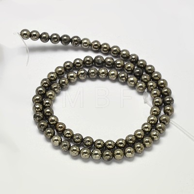 Natural Pyrite Round Beads Strands G-F197-10-8mm-1