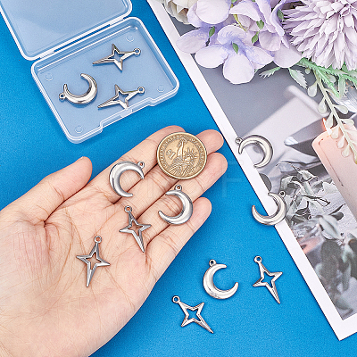 12Pcs 2 Style 304 Stainless Steel Pendants STAS-UN0042-13-1