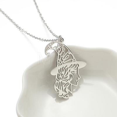 Halloween 201 Stainless Steel Witch Outline Pendant Necklaces for Women WG0654A-02-1