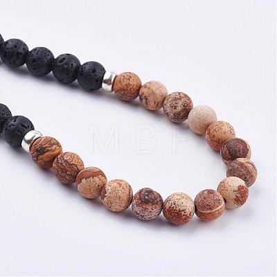 Frosted Natural Gemstone Beaded Necklaces NJEW-JN01939-1