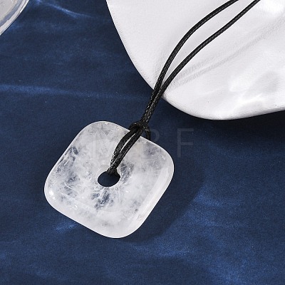 Natural Quartz Crystal Square Pendants Black PU Leather Cord Necklaces NJEW-K285-01A-1