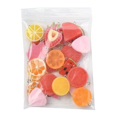 28Pcs 7 Styles Fruit Theme Spray Painted Opaque Resin Pendants RESI-FS0002-43-1