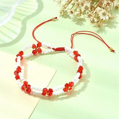 Woven Glass Flower Adjustable Braided Bead Bracelets for Women BJEW-MZ00100-05-1