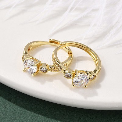 Brass Micro Pave Clear Cubic Zirconia Finger Rings for Women RJEW-U049-02G-1
