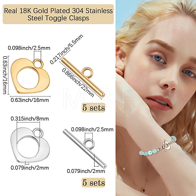 10 Sets 2 Colors 304 Stainless Steel Toggle Clasps STAS-BBC0006-81-1