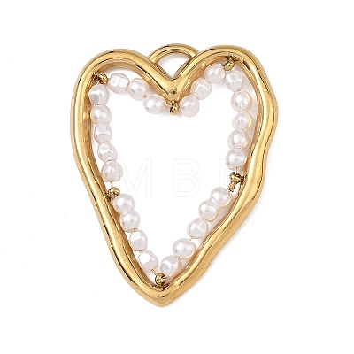 304 Stainless Steel & Plastic Pearl Pendants PL-B001-01G-1