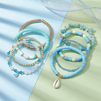 8Pcs 8 Style Natural Malaysia Jade & Pearl & Synthetic Hematite Beaded Stretch Bracelets Set BJEW-JB09733-1