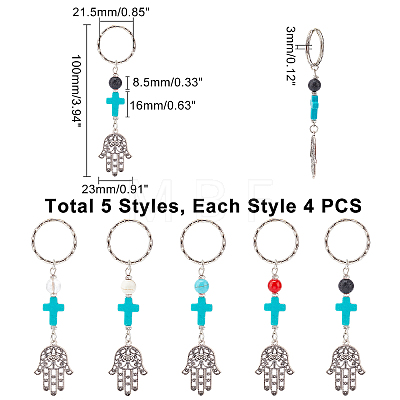 AHADERMAKER 20Pcs 5 Style Mixed Gemstone Bead and Synthetic Turquoise beads Keychain KEYC-GA0001-05-1