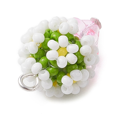 Beaded Flower Potted Charms PALLOY-MZ00446-02-1