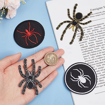 WADORN 4Pcs 4 Styles Halloween Spider Pattern Polyester Embroidered Iron on Cloth Patches FIND-WR0010-90-1