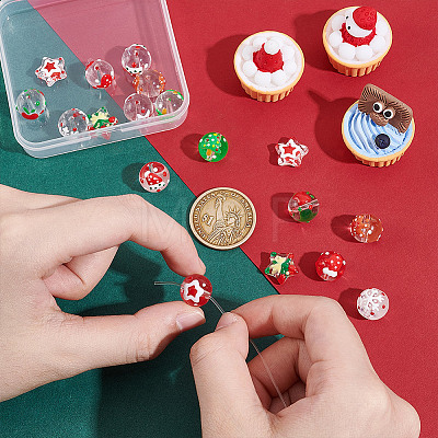 18Pcs 9 Styles Christmas Theme Handmade Lampwork Beads GLAA-GA0002-10-1