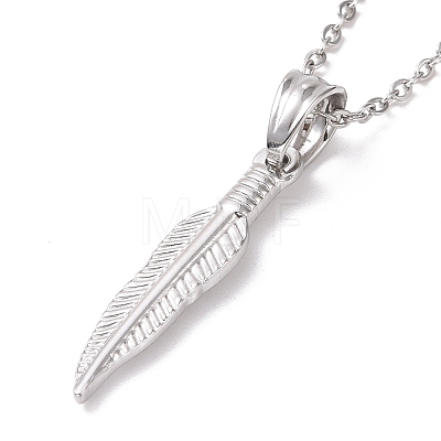 304 Stainless Steel Feather Pendant Necklace for Women STAS-E154-15P-1