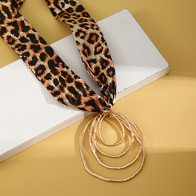 Cloth Leopard Print Scarf Necklaces with Alloy Pendant FS-WG91A7A-05-1