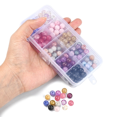 220Pcs 10 Colors Transparent Crackle Glass Beads Strands GLAA-YW0001-49-1