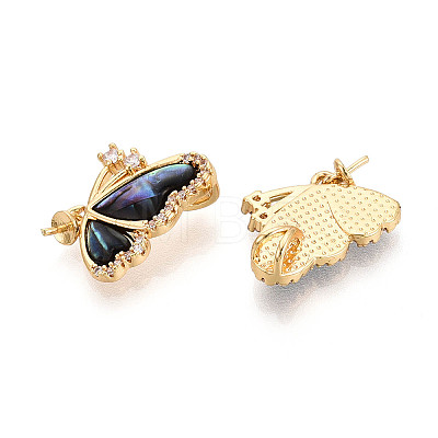 Brass Micro Pave Cubic Zirconia and Abalone Shell Cup Pearl Peg Bails Pin Pendants KK-T079-33G-1