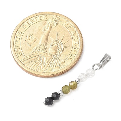 Faceted Round Natural Quartz Crystal & Labradorite & Black Spinel Beaded Pendants PALLOY-JF03529-08-1