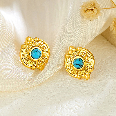 304 Stainless Steel and Turquoise Stud Earrings WG88BC0-01-1