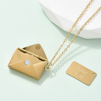 304 Stainless Steel Envolope Pendant Necklaces for Women NJEW-U037-01C-G-1