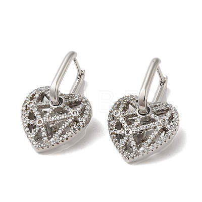 Hollow Heart Rack Plating Brass Micro Pave Cubic Zirconia Dangle Hoop Earrings EJEW-A027-06P-1