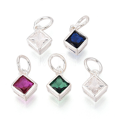 925 Sterling Silver Pave Cubic Zirconia Square Charms STER-T009-16S-1