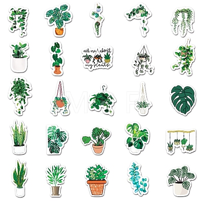 50Pcs 50 Styles Plant Theme Waterproof PVC Plastic Stickers STIC-PW0001-375-1