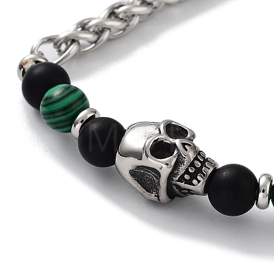 Halloween Skull Natural & Synthetic Mixed Gemstone Beaded Bracelets with 201 Stainless Steel Lobster Claw Clasps BJEW-Q334-13-1
