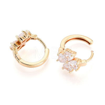 Brass Micro Pave Clear Cubic Zirconia Clover Hoop Earrings EJEW-T048-42G-1