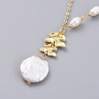 Natural Baroque Pearl Keshi Pearl Pendant Necklaces NJEW-JN02652-1