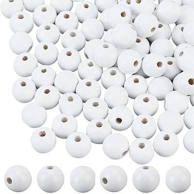 150Pcs Spray Painted Round Natural Schima Wood Beads WOOD-PA0001-69A-1