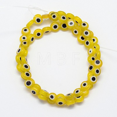 Handmade Evil Eye Lampwork Flat Round Bead Strands X-LAMP-L058-6mm-01-1