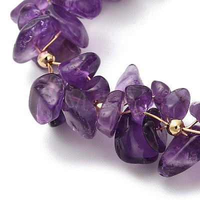 Natural Amethyst Chip Beaded Bracelets for Women BJEW-F478-01B-1