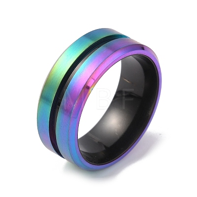 304 Stainless Steel Grooved Finger Ring for Men Women LS-RJEW-WH0011-09B-MC-1