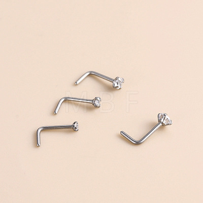 316 Surgical Stainless Steel Crystal Rhinetone Flat Round L-Shaped Nose Rings WGCD50A-02-1