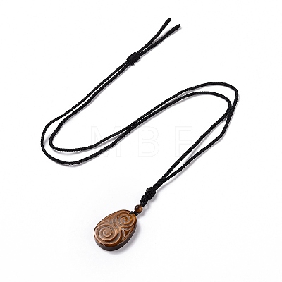 Adjustable Natural Tiger Eye Teardrop with Spiral Pendant Necklace with Nylon Cord for Women NJEW-L171-04A-1