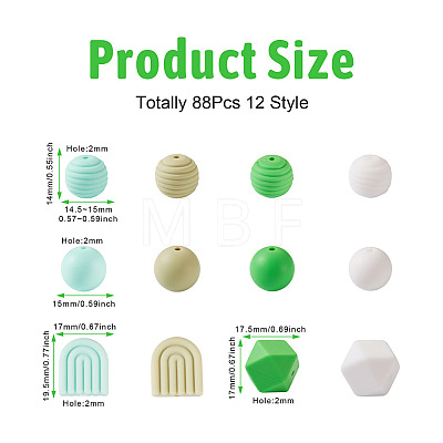 88Pcs 12 Style Silicone Beads SIL-TA0001-21-1