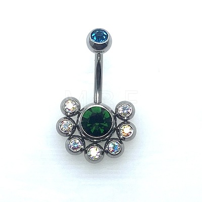 304 Stainless Steel Pave Colorful Cubic Zirconia Curved Barbell Belly Rings FS-WG9F3DF-05-1