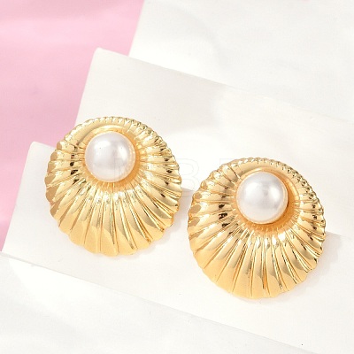 304 Stainless Steel ABS Plastic Pearl Stud Earrings for Women EJEW-U046-09G-1