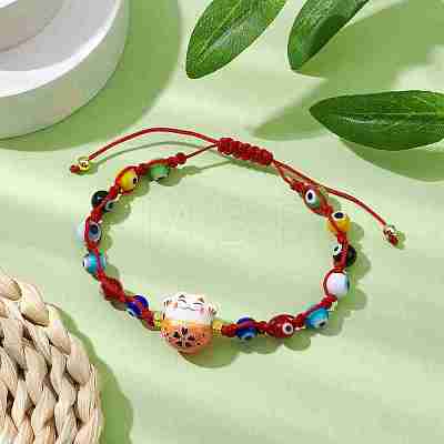 Adjustable Lanmpword Evil Eye Braided Bead Bracelet BJEW-JB11059-03-1