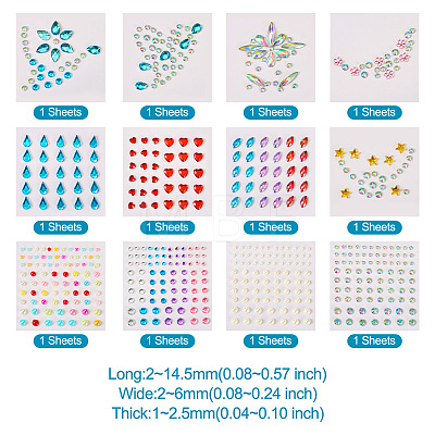 12 Sheets 12 Styles Resin Rhinestone Sticker Sets DIY-TA0004-68-1