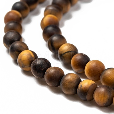 Natural Frosted Tiger Eye Round Bead Strands G-M064-4mm-02-1