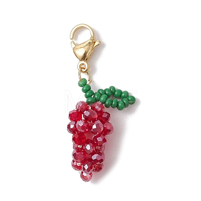 Glass Seed Beaded Grape Pendant Decoration HJEW-MZ00158-02-1